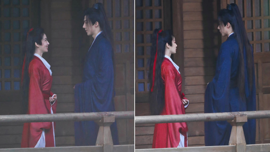 刘诗诗刘宇宁《一念关山》路透 一红一蓝同框对视