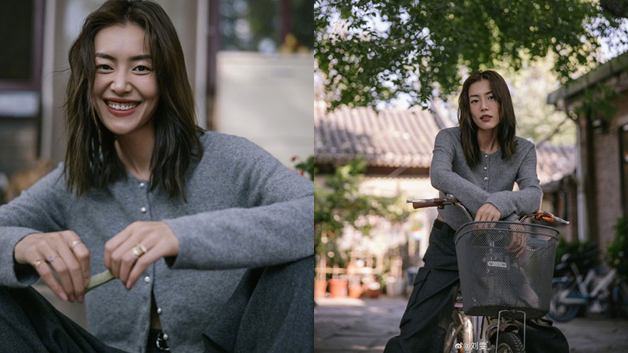 刘雯分享九宫格写真 秋日胡同随拍爽朗自在笑容治愈