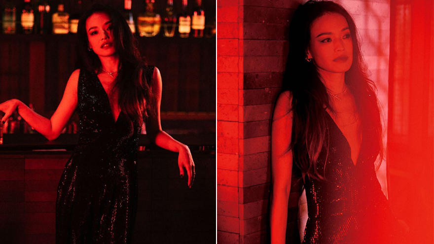 梦回《千禧曼波》！舒淇黑色深V亮片连体裤闪耀优雅