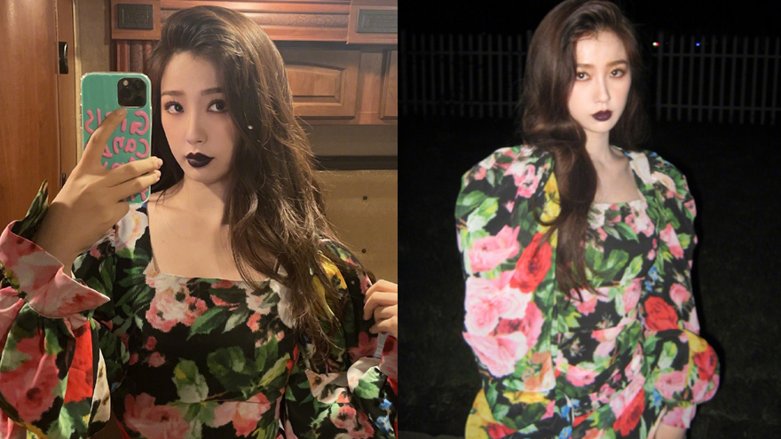 虞书欣推荐反相亲妆容 穿泡泡袖印花裙暗黑系唇妆吸睛