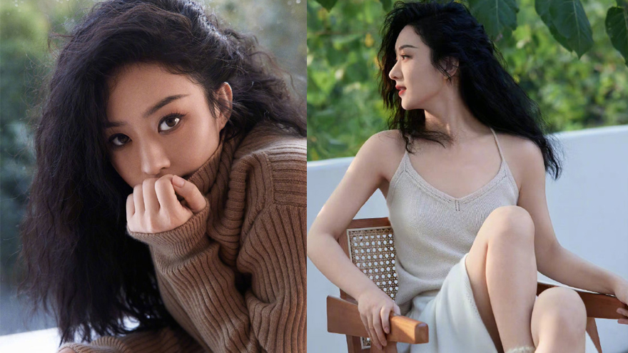 赵丽颖溯秋见林氛围感大片 浅色针织衫搭小卷发好温婉