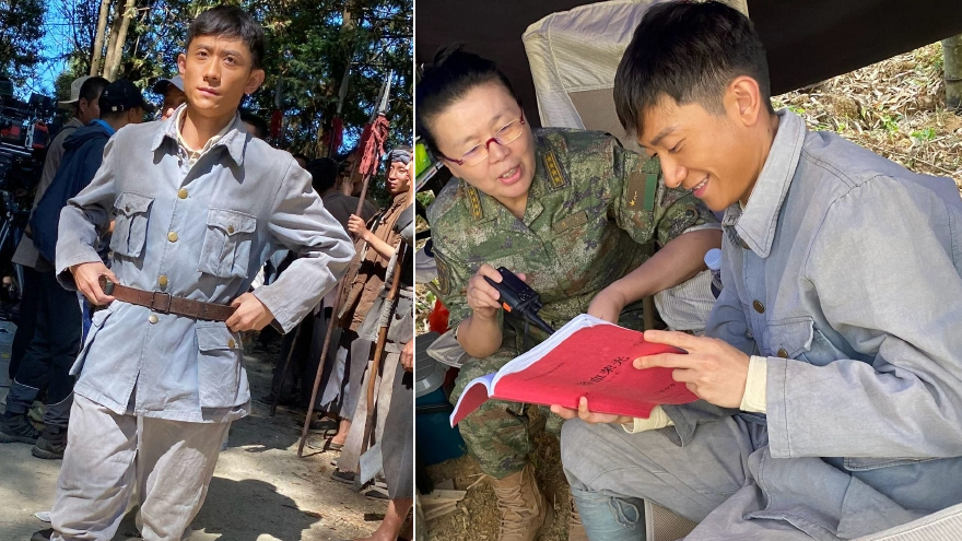 张一山风波后首晒片场照 身板笔挺演绎革命军人