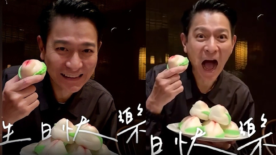 刘德华61岁庆生照曝光 与“寿桃”拍照露灿烂笑容