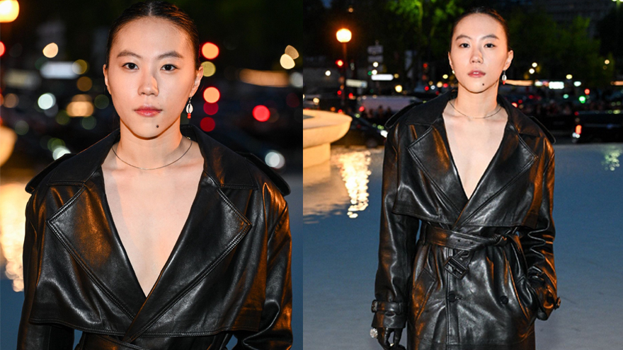 窦靖童深V黑色皮衣造型现身巴黎看秀 网曝王菲二字点评