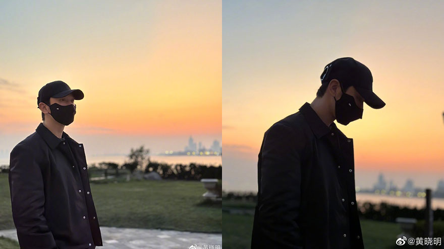 黄晓明晒家乡青岛的美丽黄昏 夕阳下侧颜出镜状态好