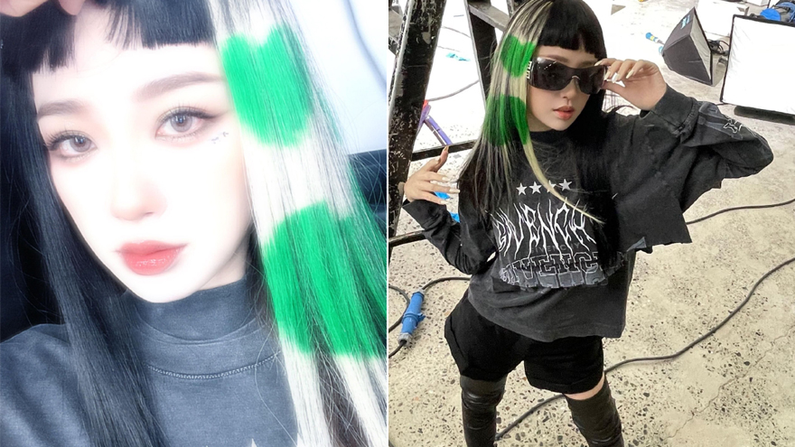 祈怪潮流！虞书欣挑战齐刘海夸张绿挑染 甜酷个性十足