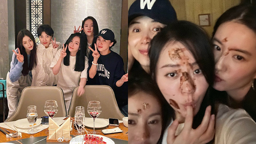 刘亦菲与宋佳张天爱等好友为张靓颖庆生 开心晒合照