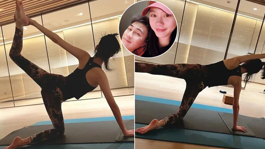 奚梦瑶练瑜伽掰大长腿身材纤细 裤子被老公何猷君嫌弃丑