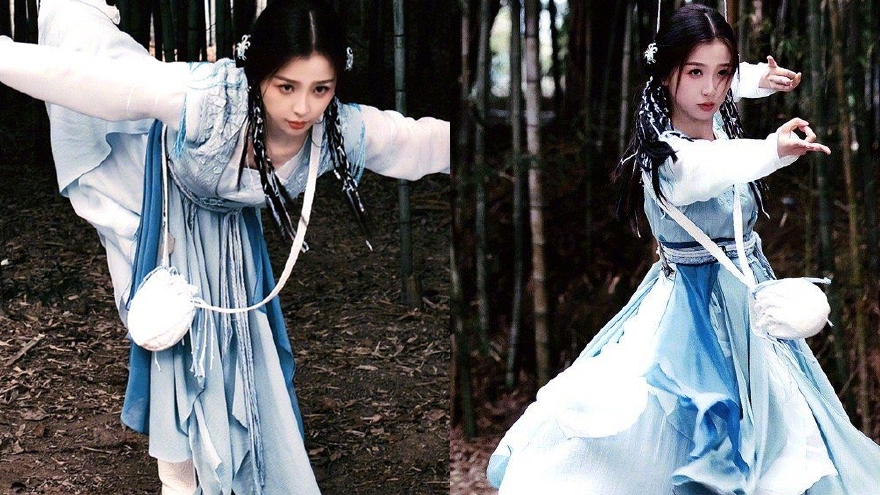 虞书欣晒《仙剑六祈今朝》花絮照 吊威亚拍打戏好飒