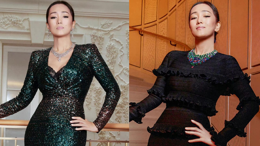 巩俐着亮片礼服搭珠宝显高贵 盘发衬精致轮廓气质依旧