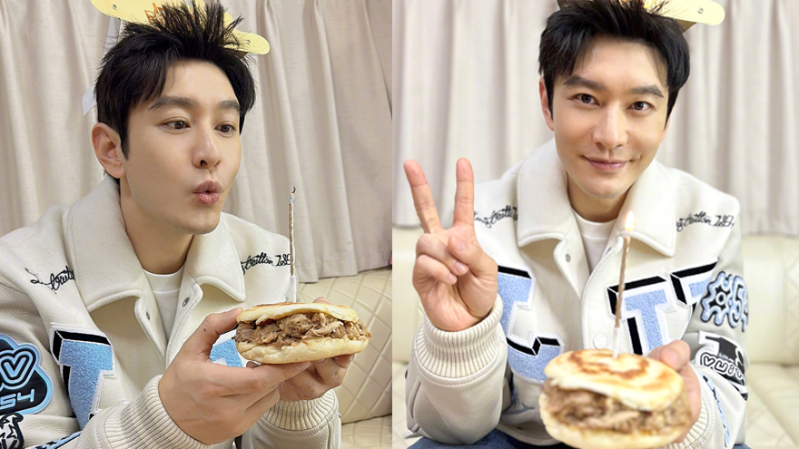 黄晓明庆生吃肉夹馍"蛋糕" 小海绵为爸爸准备最窝心礼物