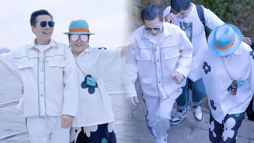 向太向华强夫妇牵手爬山 穿同色情侣服秀恩爱