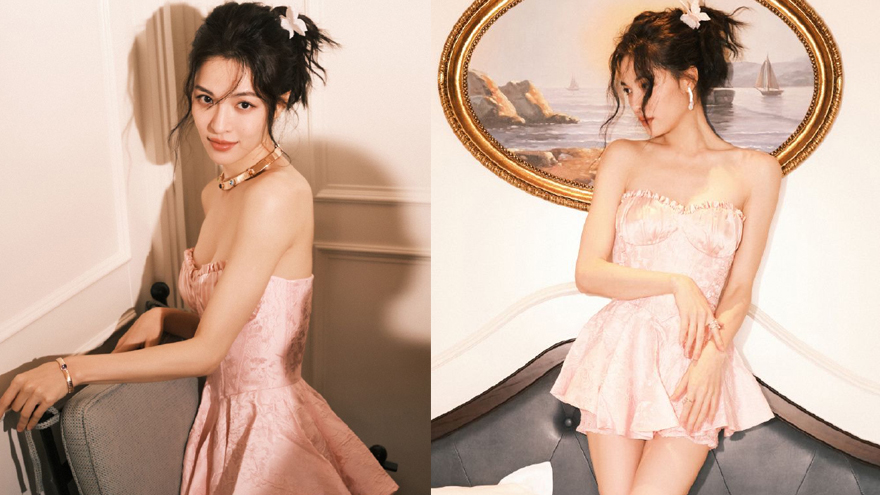 钟楚曦穿抹胸短裙拍写真 身材凹凸有致长腿吸睛