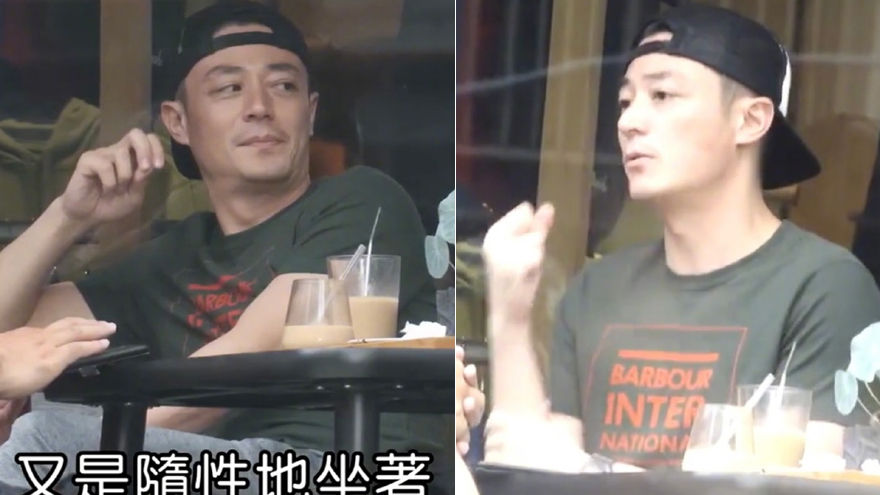 霍建华和朋友喝咖啡聊天好惬意 还在街头帮忙填问卷