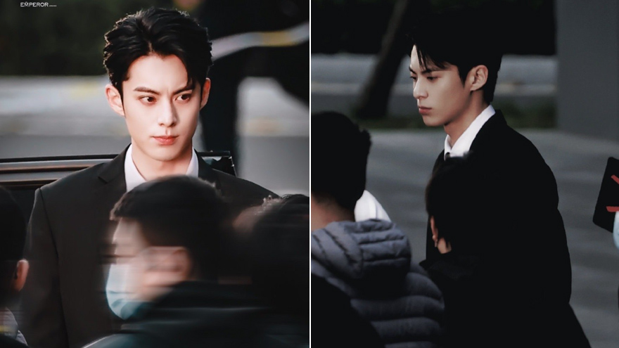 王鹤棣《以爱为营》最新路透 黑色西装造型英俊帅气