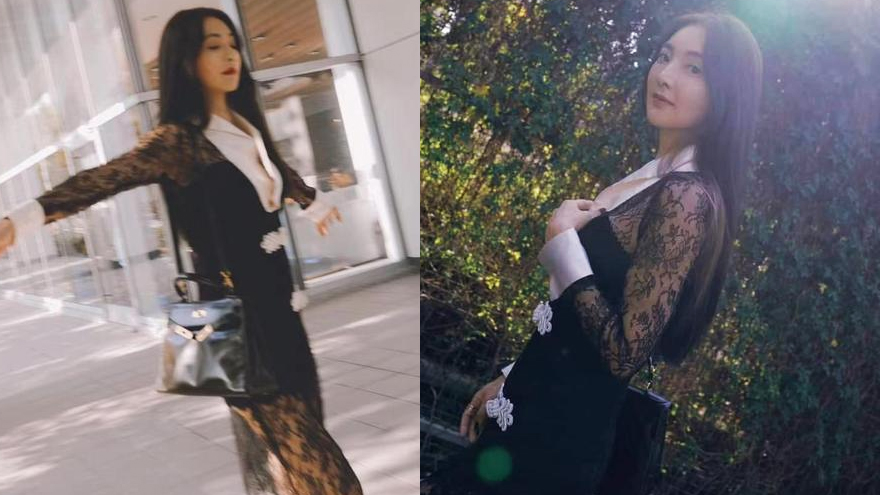 吴速玲与曹格离婚后首晒照 穿黑色长裙面露微笑心情佳