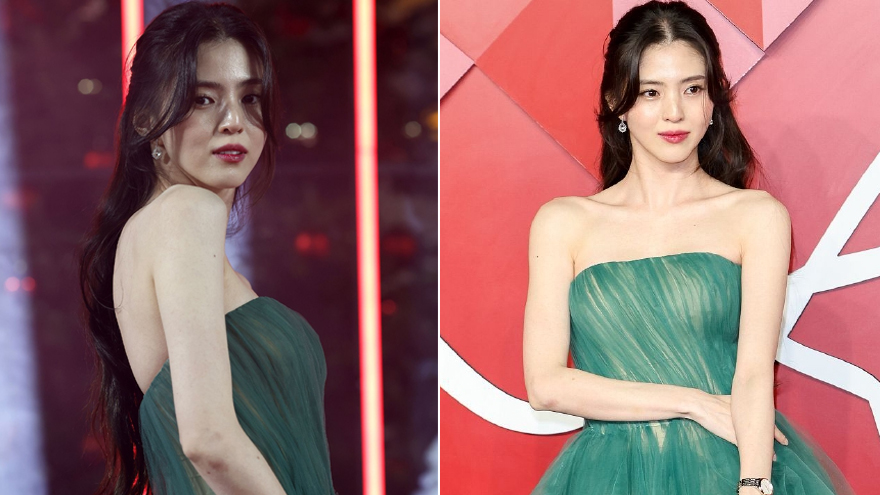 韩素希亮相英国时尚大奖红毯 穿墨绿色抹胸裙状态好