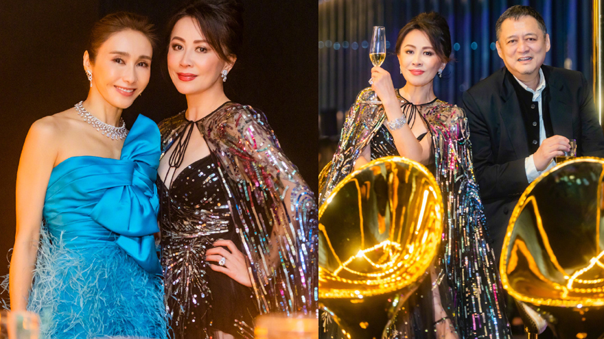 刘嘉玲出席时尚派对雍容华贵 与黎姿张叔平合照氛围好