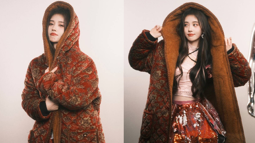 鞠婧祎新春贺岁写真玩花样 短裙花棉袄穿出别样气质