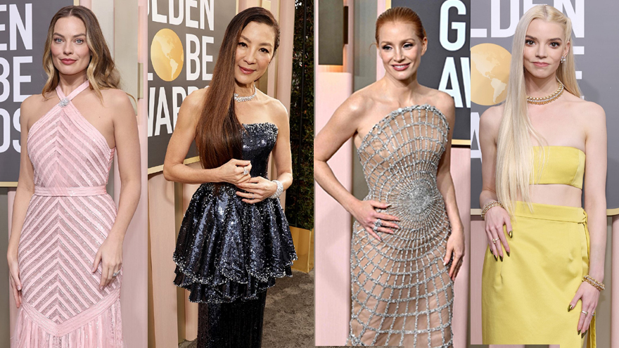 第80届美国金球奖红毯举行 杨紫琼罗比劳模姐等盛装亮相