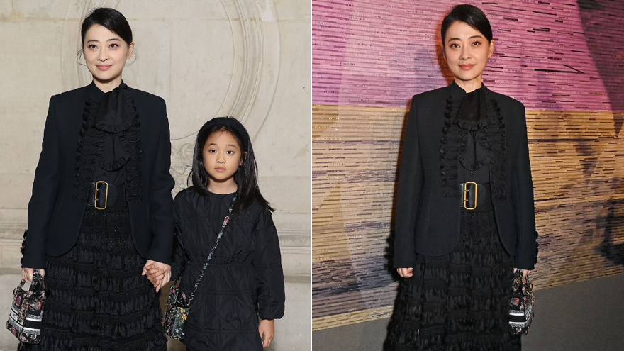 梅婷携女儿出席巴黎时装周 全黑look端庄优雅气场十足