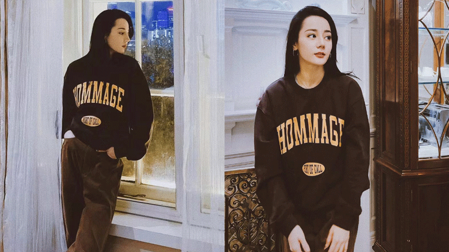 迪丽热巴初七开工照 穿卫衣休闲裤造型慵懒时尚