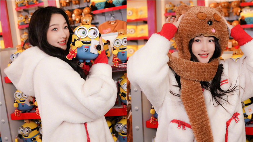 关晓彤晒新春游环球影城plog 与小黄人合影童趣满满