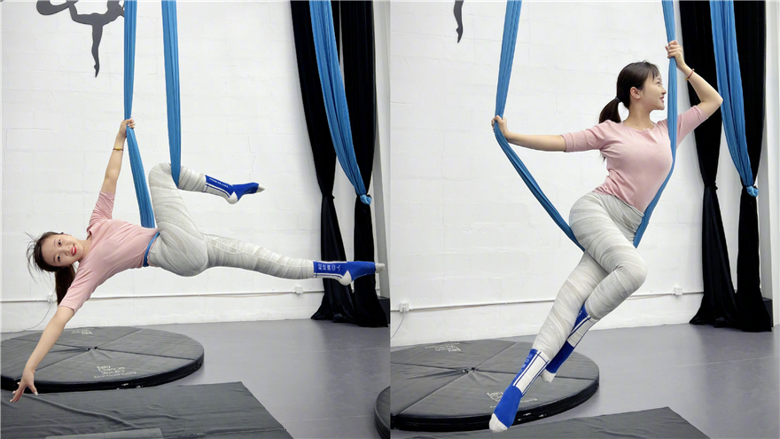 林妙可晒近照瘦了一大圈 尝试空中瑜伽身姿优雅