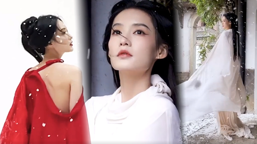 李沁工作室晒古装拍摄花絮 雪景中白衣飘飘仙气十足