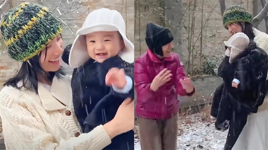 海哈金喜带女儿外出赏雪 李亚鹏母亲和孙女互动有爱
