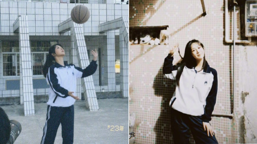 杨紫晒《199爱》剧组随拍 穿校服打篮球青春活力