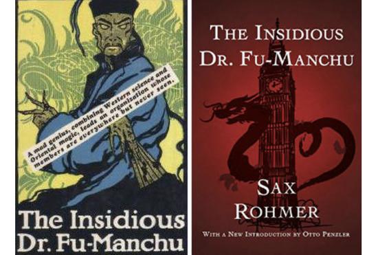 萨克斯·罗默的傅满洲小说The Insidious Dr。 Fu-Manchu最初版本（左）和当下版本的封面比照