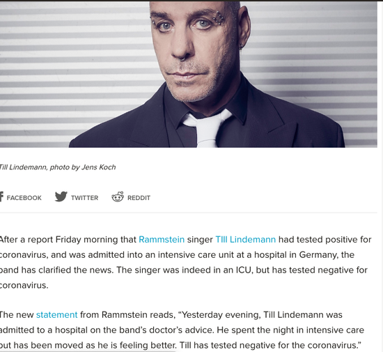 3月28日,据外媒,德国摇滚乐队"德国战车"主唱57岁的till  lindemann被