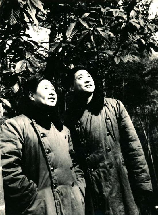 1977年1月，姜昆与马季老师（左）在湖南桃花源写相声《迎春花开》