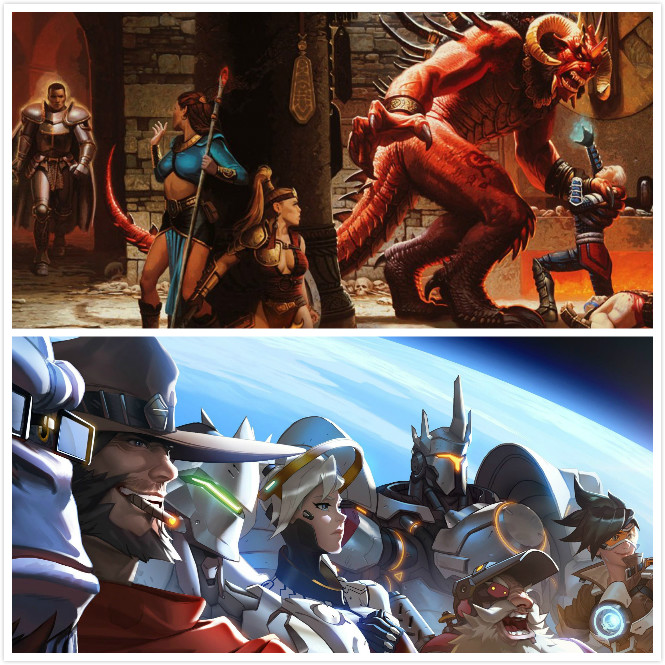 上下图分别为游戏《暗黑破坏神》和《守望先锋》概念海报。