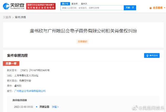 虞书欣因肖像权纠纷起诉唯品会 预计3月开庭