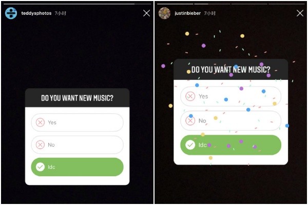 比伯和黄老板曾在社交网上问粉丝"想听新歌吗？"
