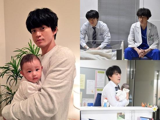 小栗旬出演日剧《产科医鸿鸟》，饰演独自抚养女儿的爸爸，当时抱着新生儿（左）是征选的小演员！
