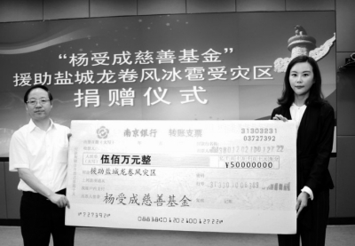 英皇集团于晓楠女士代表“杨受成慈善基金”向江苏省民政厅捐款。