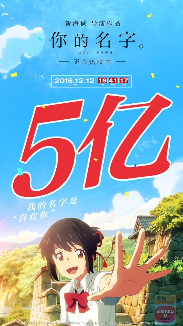 你的名字持续发力内地票房破五亿