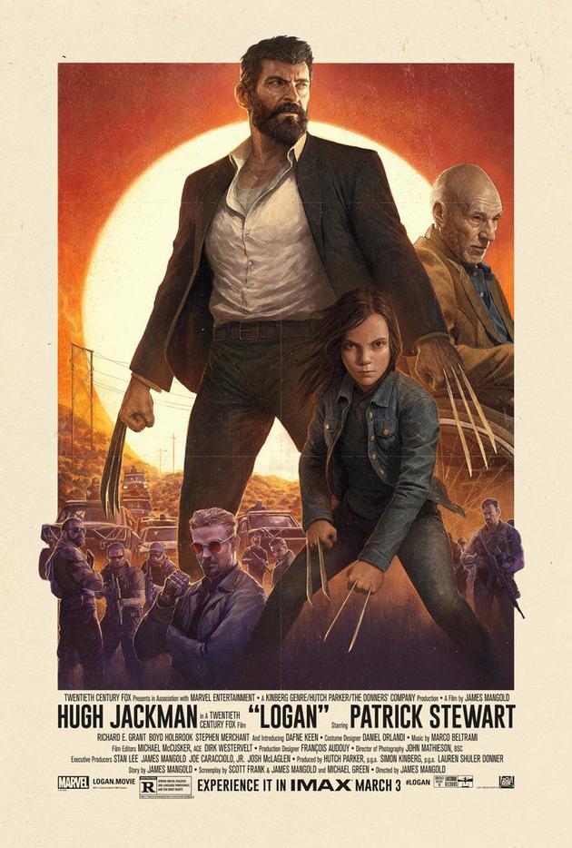 西部风格的海报，经典西部片《原野奇侠》的精髓也贯穿《金刚狼3》始终