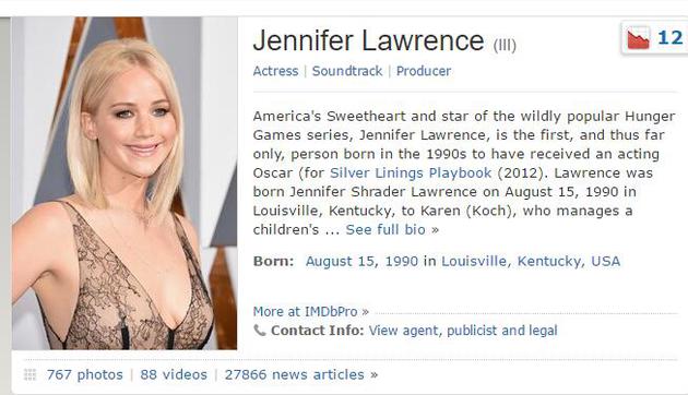 IMDb网站上一直有公布演员的年龄信息