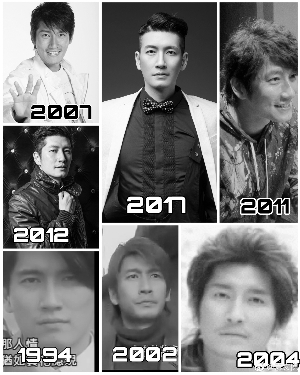 袁文杰在微博上发布这些年的形象对比照，暗爽自己保养得宜。