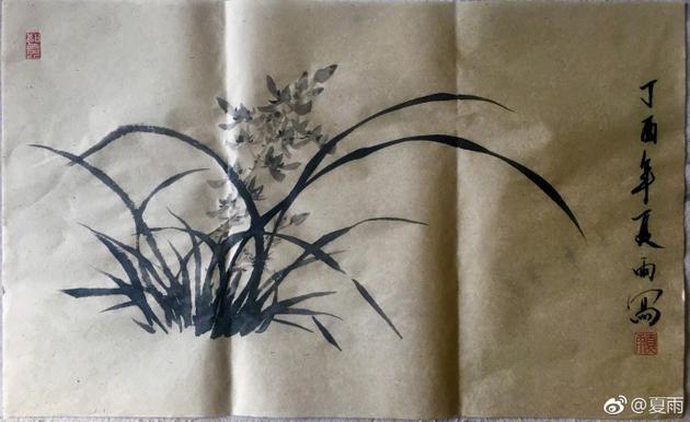 夏雨作兰草水墨画