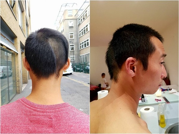 男星剃头到一半剃刀没电了.