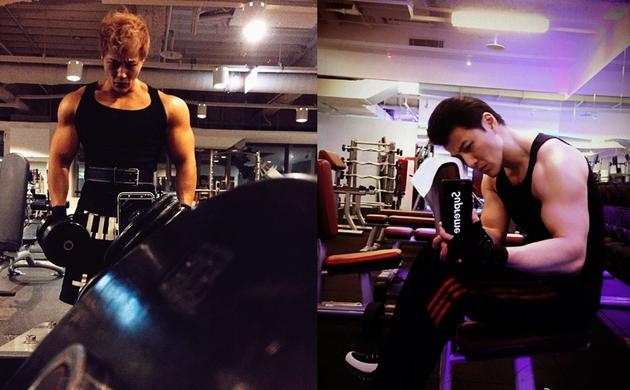 许绍洋前阵子勤于健身,练就一身壮硕肌肉身材.