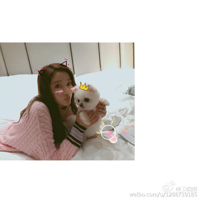 关晓彤曾在微博晒照，她手里抱着的小白狗与鹿晗头像神似。