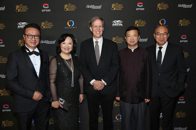 中国驻洛杉矶总领馆文化参赞古今、美国电影协会亚太区副总裁、大中华区总裁冯伟、美中影视博览会首席执行官佐虹、派拉蒙影业全球执行副总裁 Martin Scott等