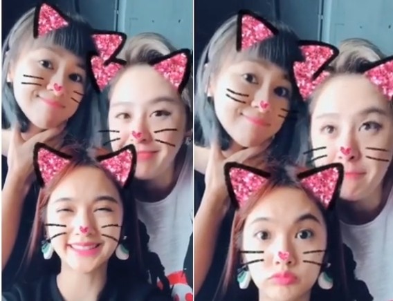杨丞琳(前)和黄小柔(右)、张棋惠(左)私下聚餐。