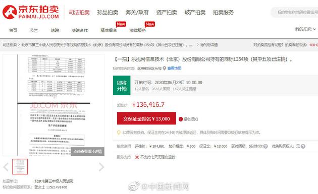 笑视网1000众项商标将被拍卖